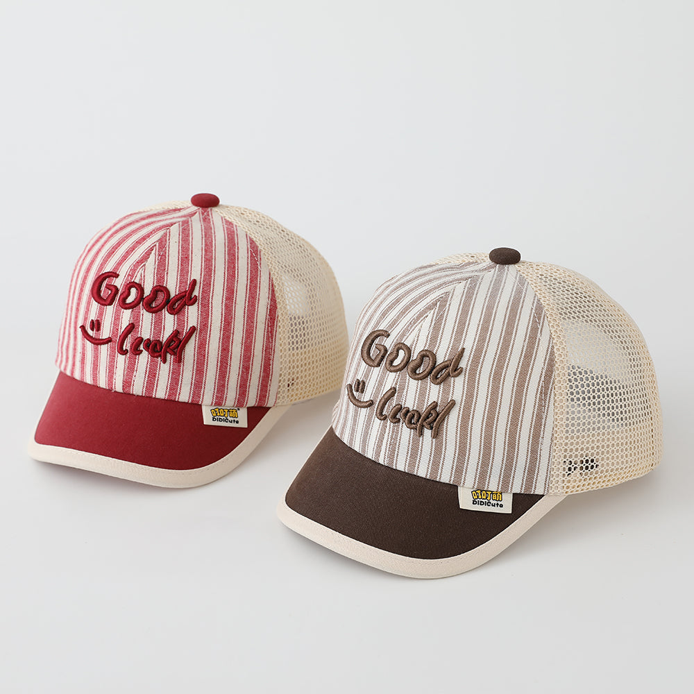 Casquette de baseball rayée pour hommes et femmes avec lettres brodées Bonne chance sur le Bo