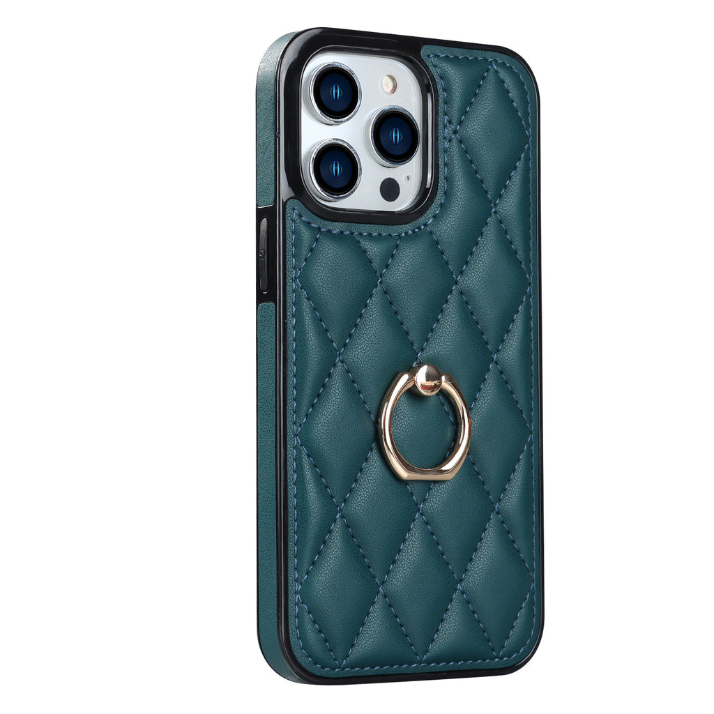 Boîtier de téléphone Ring Diamond Bracket Etui de téléphone en cuir Résistant aux chutes pour femmes