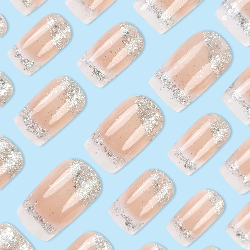 24 pièces d'ongle de mode carrée courte polonais avec bords blancs