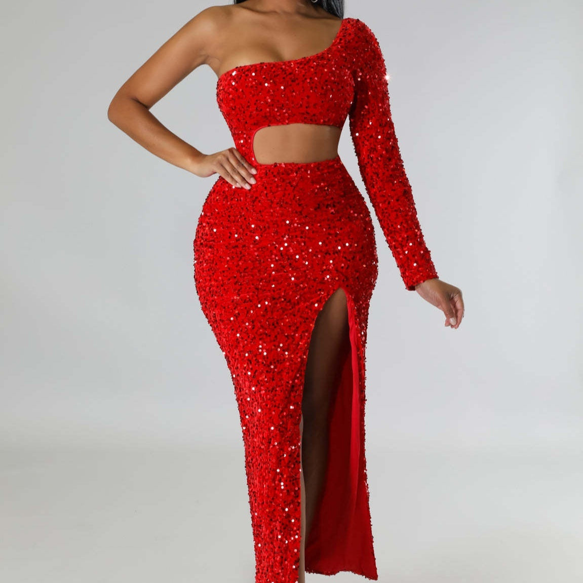Peintres mode à une épaule Sexy Navel Split Hip Robe de vêtements pour femmes