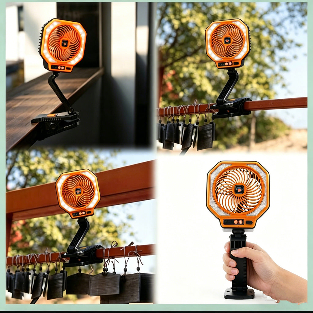 Ventilateur de refroidissement rechargeable portable Eventail de camping pliable avec éclairage LED 3 modes