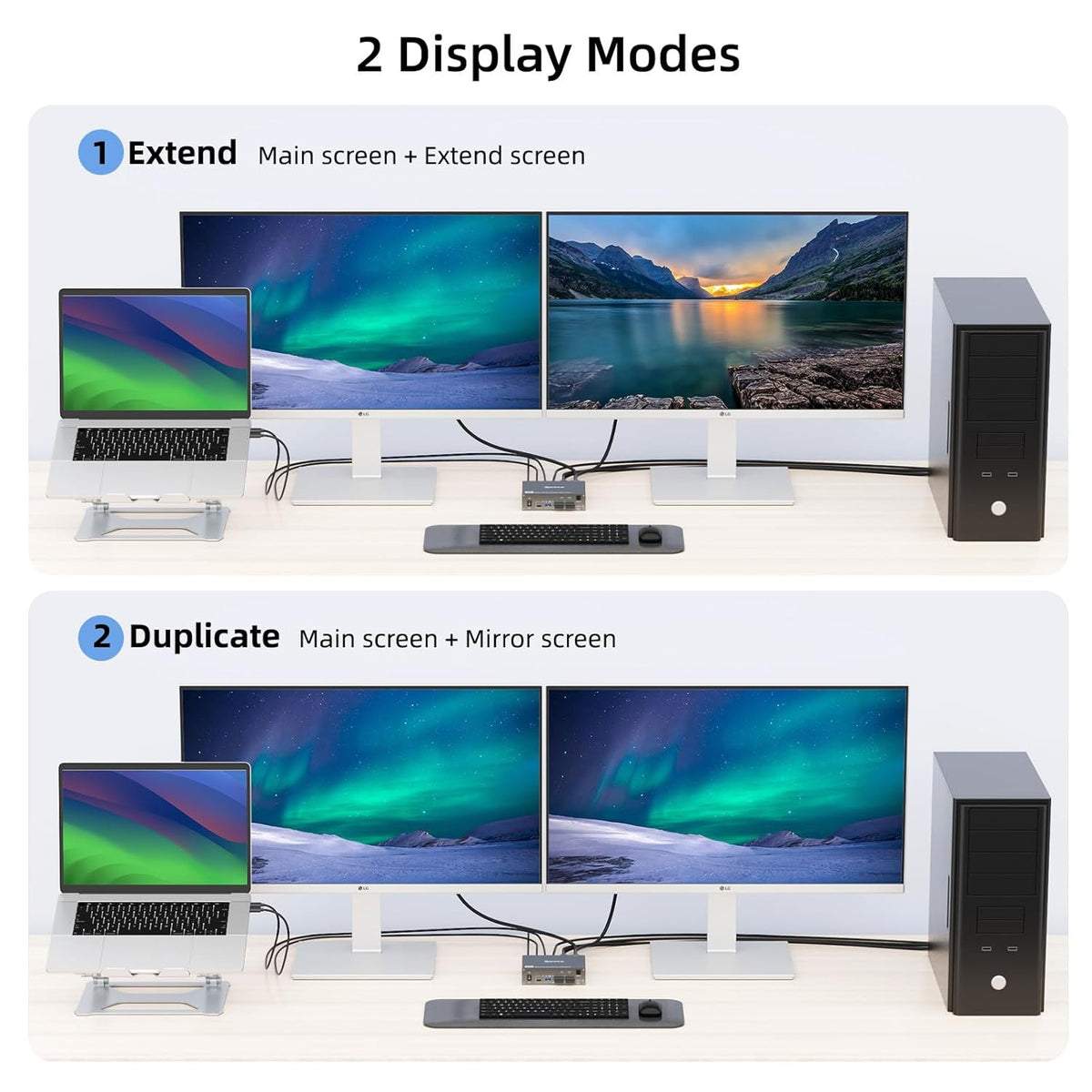 2-Monitor 2-Computer USB Dual-Monitor USB 3.0 USB Type-C KVM Switch