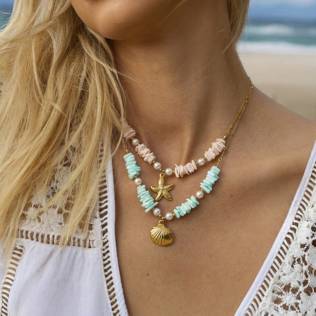Mint Green Shell Patch Pearl Shell Pendentif Collier bijoux