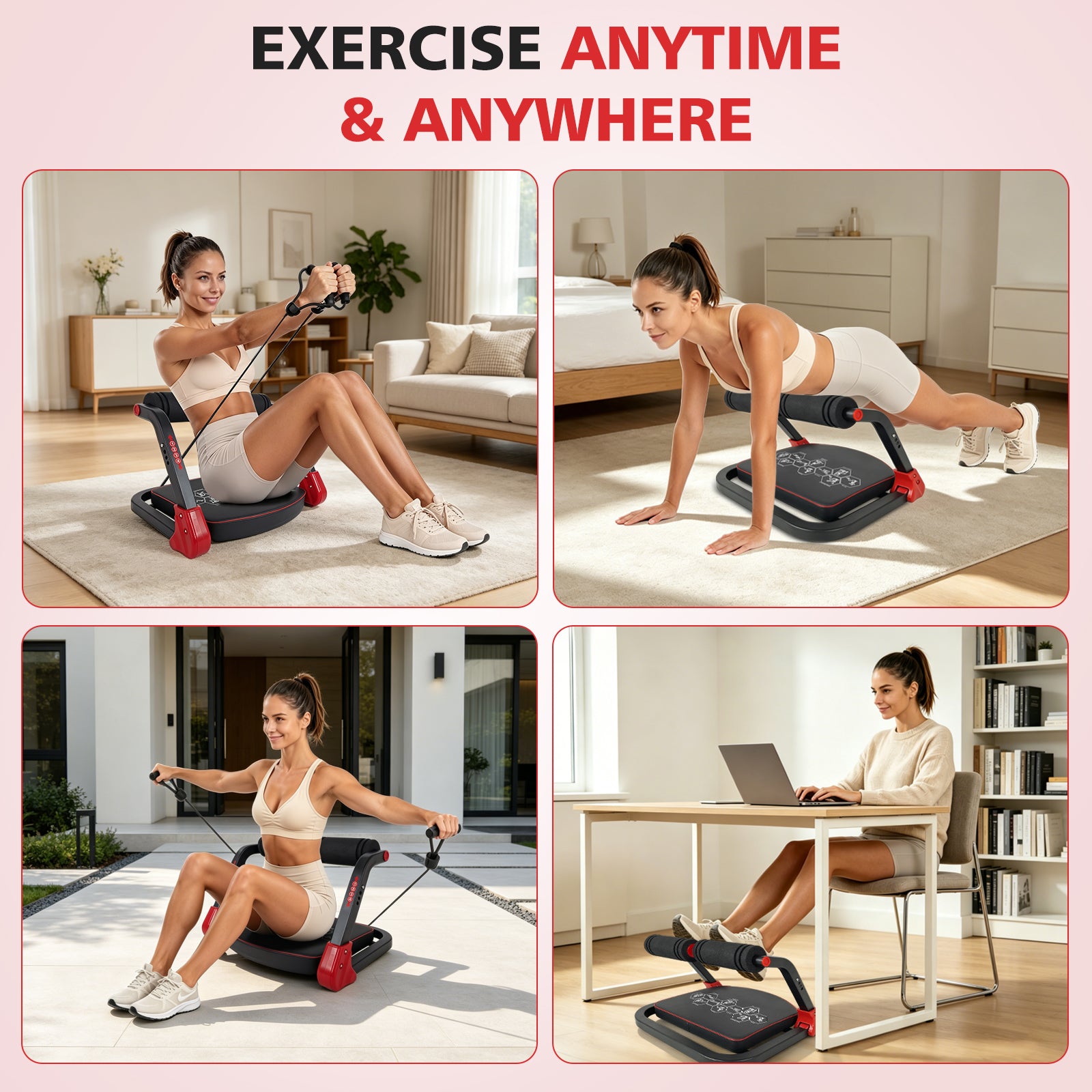 Ab Core Trainer Machine abdominale pour gymnastique domestique avec bandes de résistance Rouge