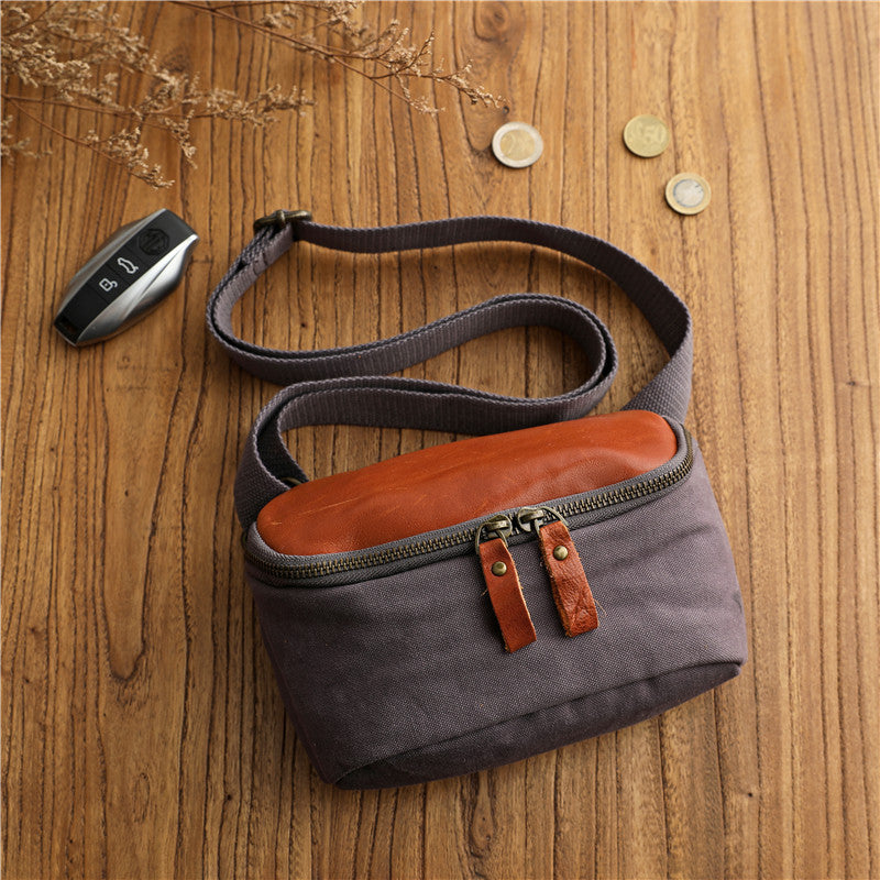 Minimalist Niche Artistic Street-Style Vintage Pure Cotton Canvas Crossbody Sac