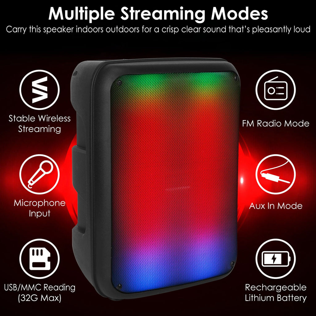 1Pc Portable Wireless Party Speaker 8in Colorful Lights Système DJ PA avec fonction TWS FM