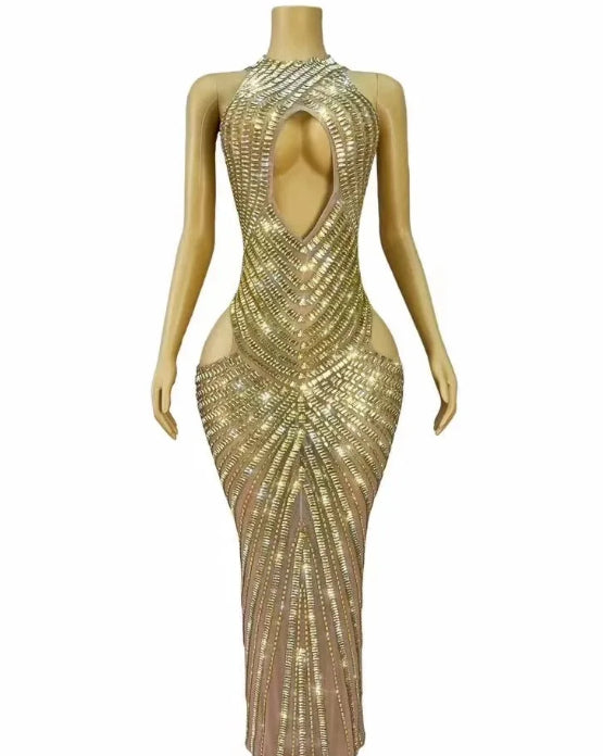 Femmes Sexy Mesh Hollow-Out Nightclub Robe de scène Performance Outfit Gown soirée
