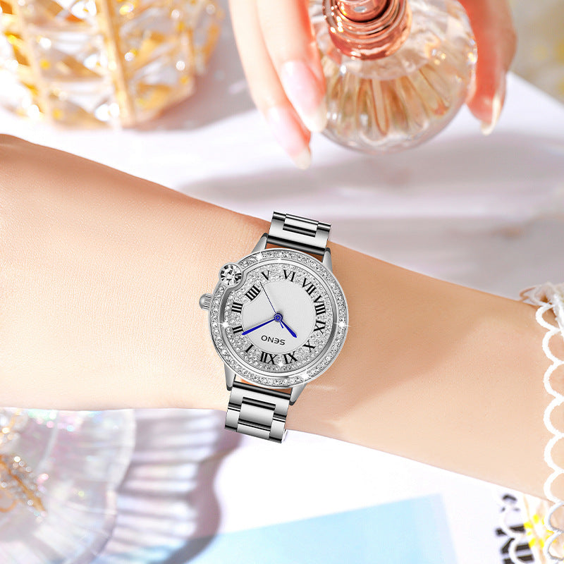 Élégant Quartz Full-Diamond en acier inoxydable Imperméable Femmes Montre