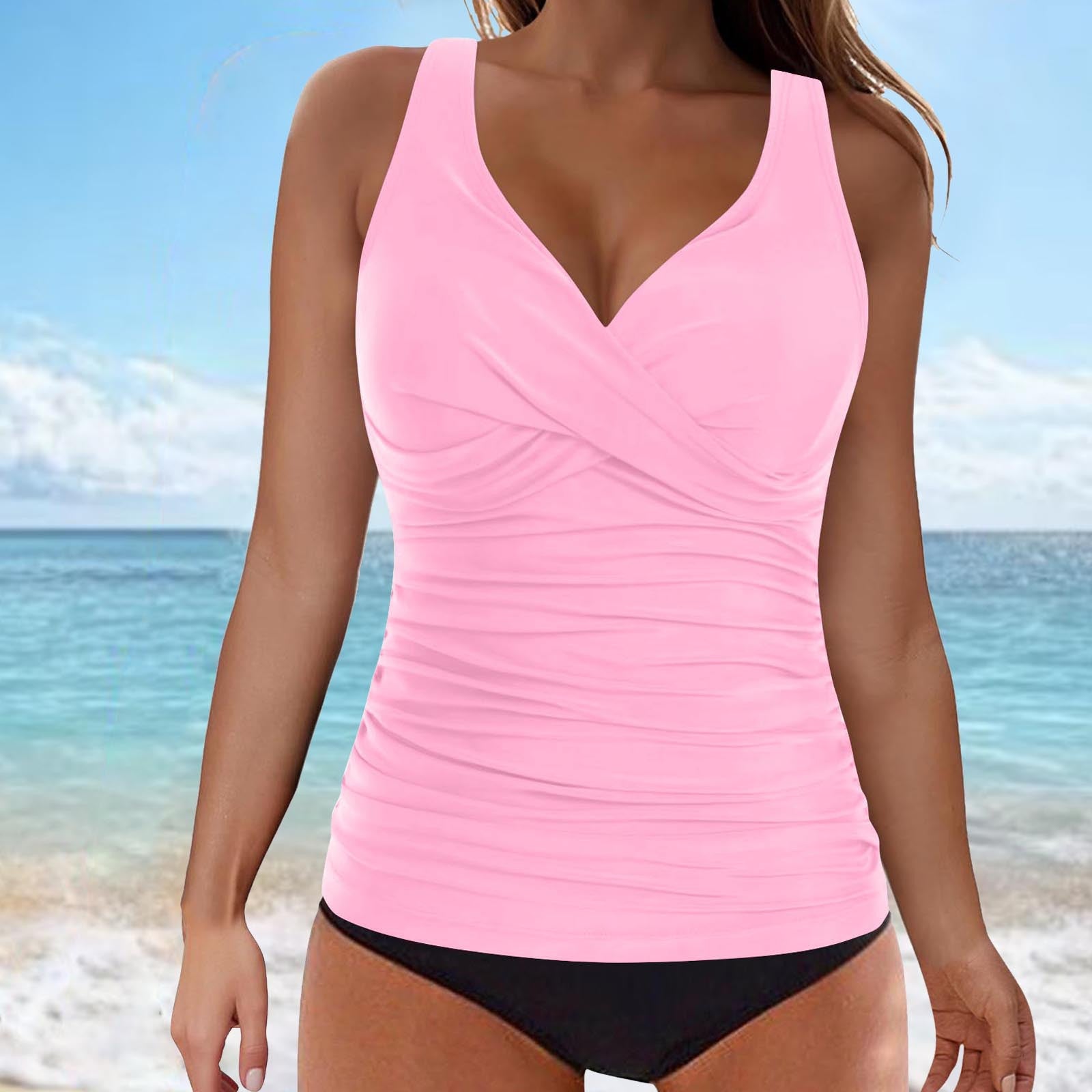 Haut de maillot de bain Crossover col V avec paillettes réglables