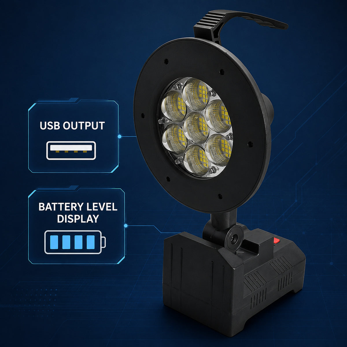 Puissance solaire rechargeable affichage de batterie fonction banque LED lumière de déluge W872A Sortie