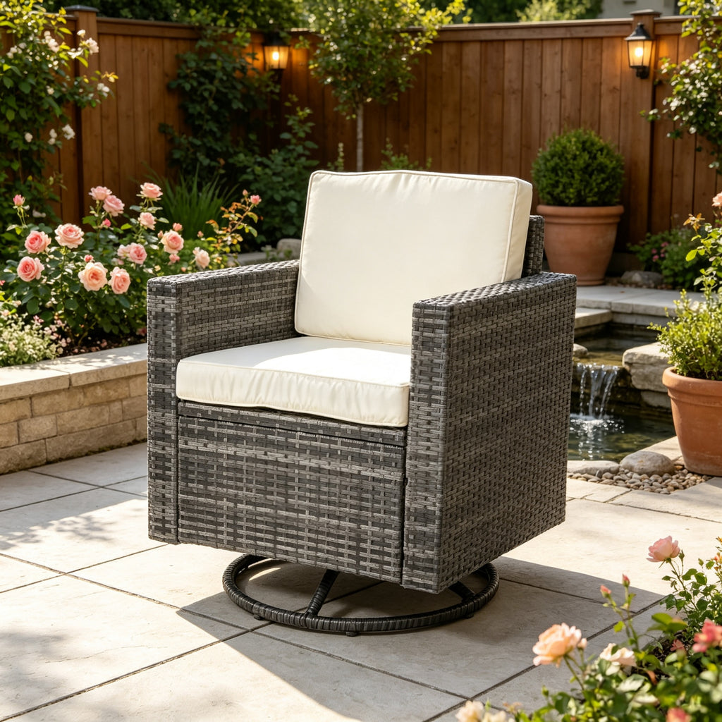 Crème blanc PE Wicker Outdoor Swivel Rocker - 360degré Patio Glider chaise pour porch