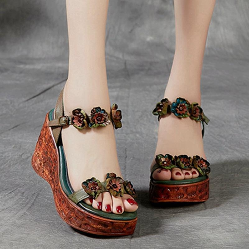 Sandales retro-style plus-taille à semelle épaisse pour les femmes