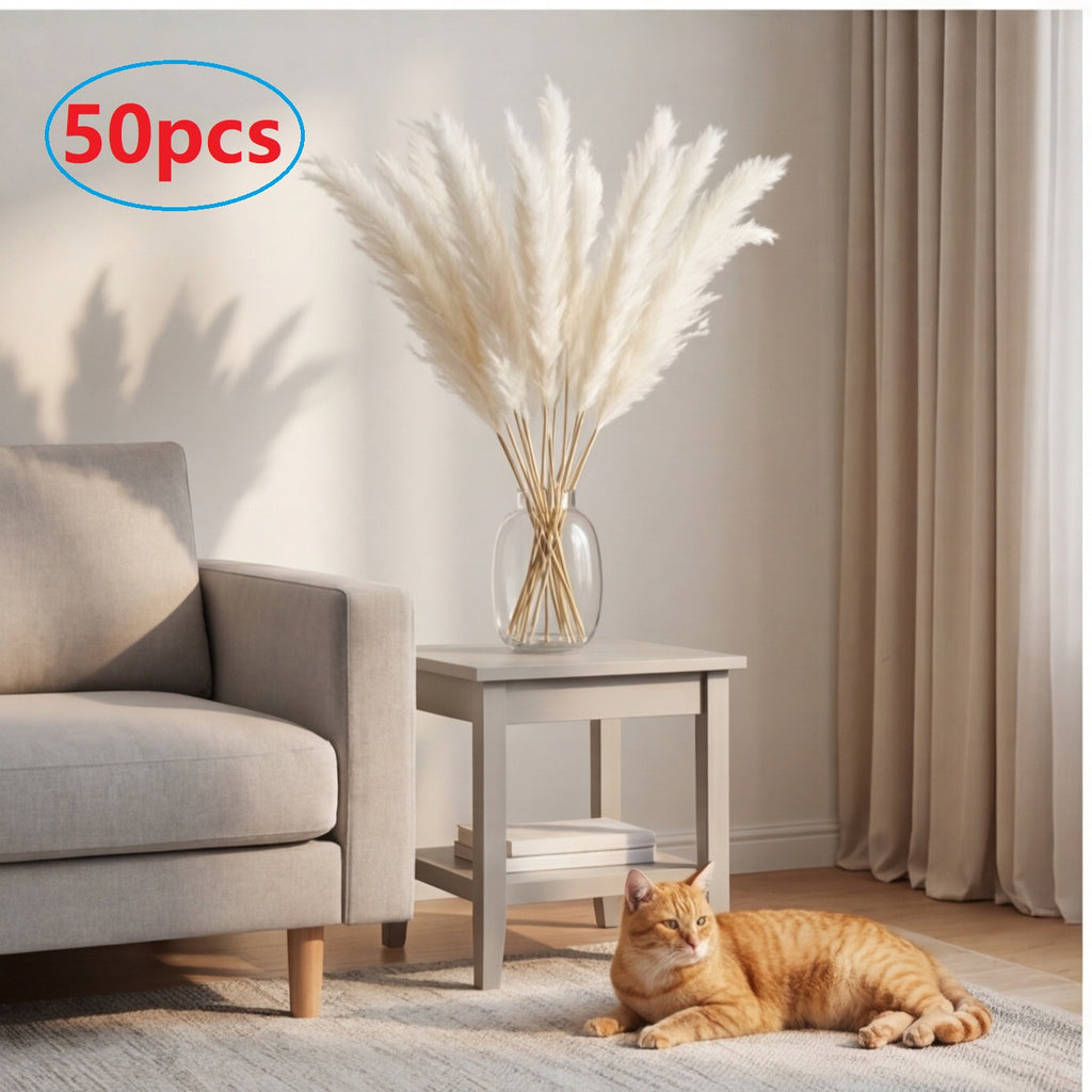 50 morceaux d'herbe de pampas artificielle blanche (55 cm) pour le décor moderne et polyvalent—parfait