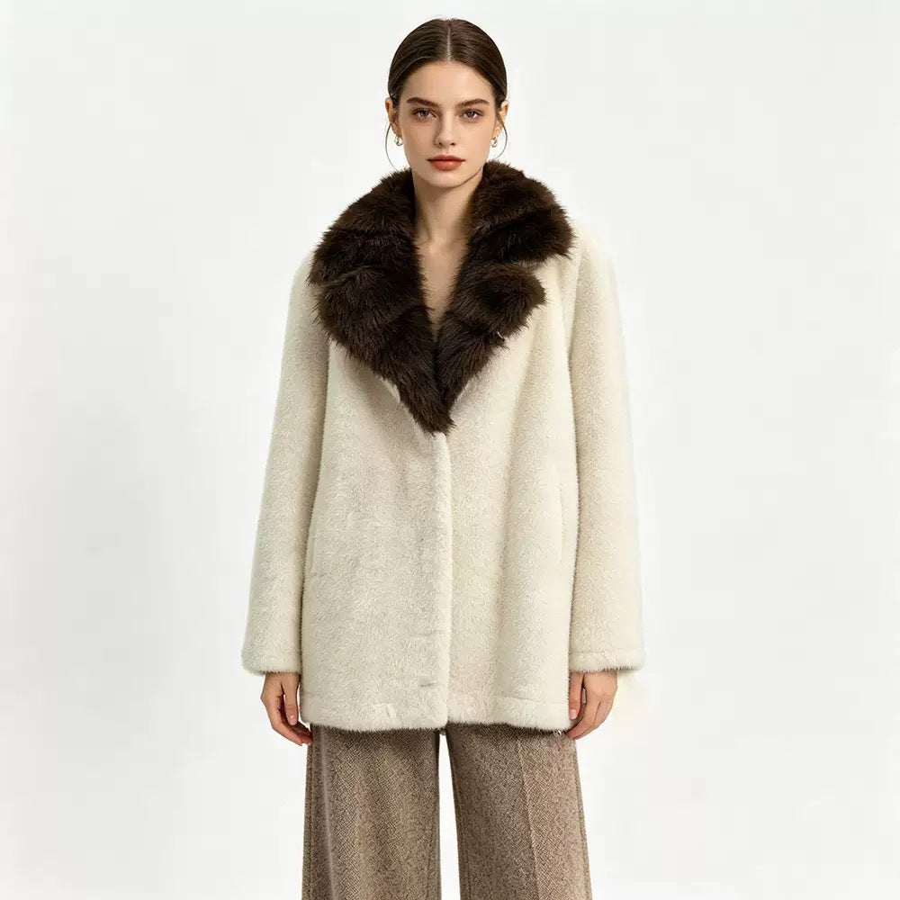 AutomneHiver Mode Mid-long Manteau avec un motif Lapel boutonné