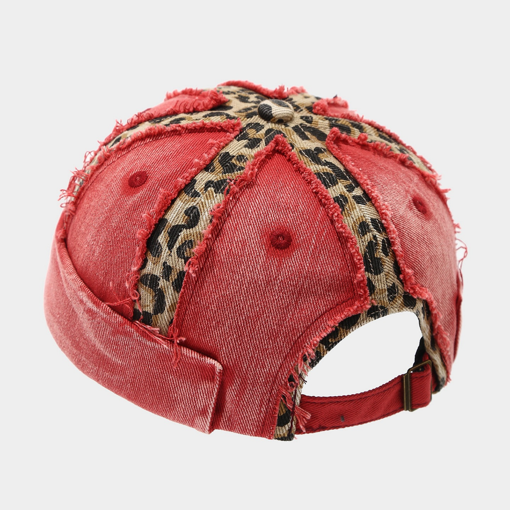 Été hommes et femmes lavés affolés Fringed Leopard Imprimer Patchwork Chapeau supérieur pour un R