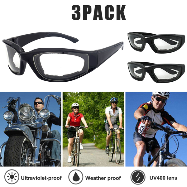 3 paires moto sport moto vélo d'équitation verres résistant au vent protection des yeux clair sports