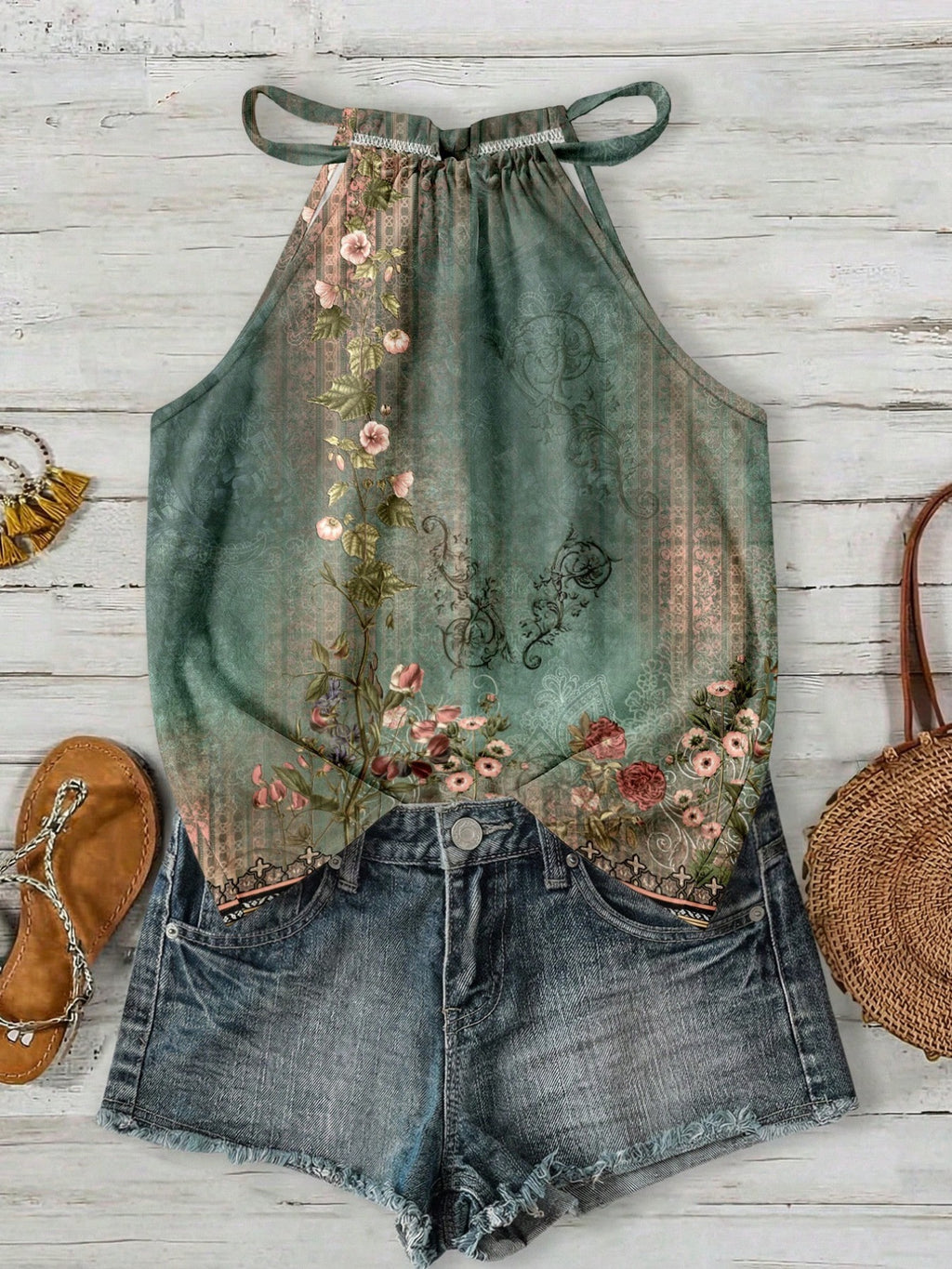 Femmes Casual Resort style Halter-neck Sleeveless Tank Top