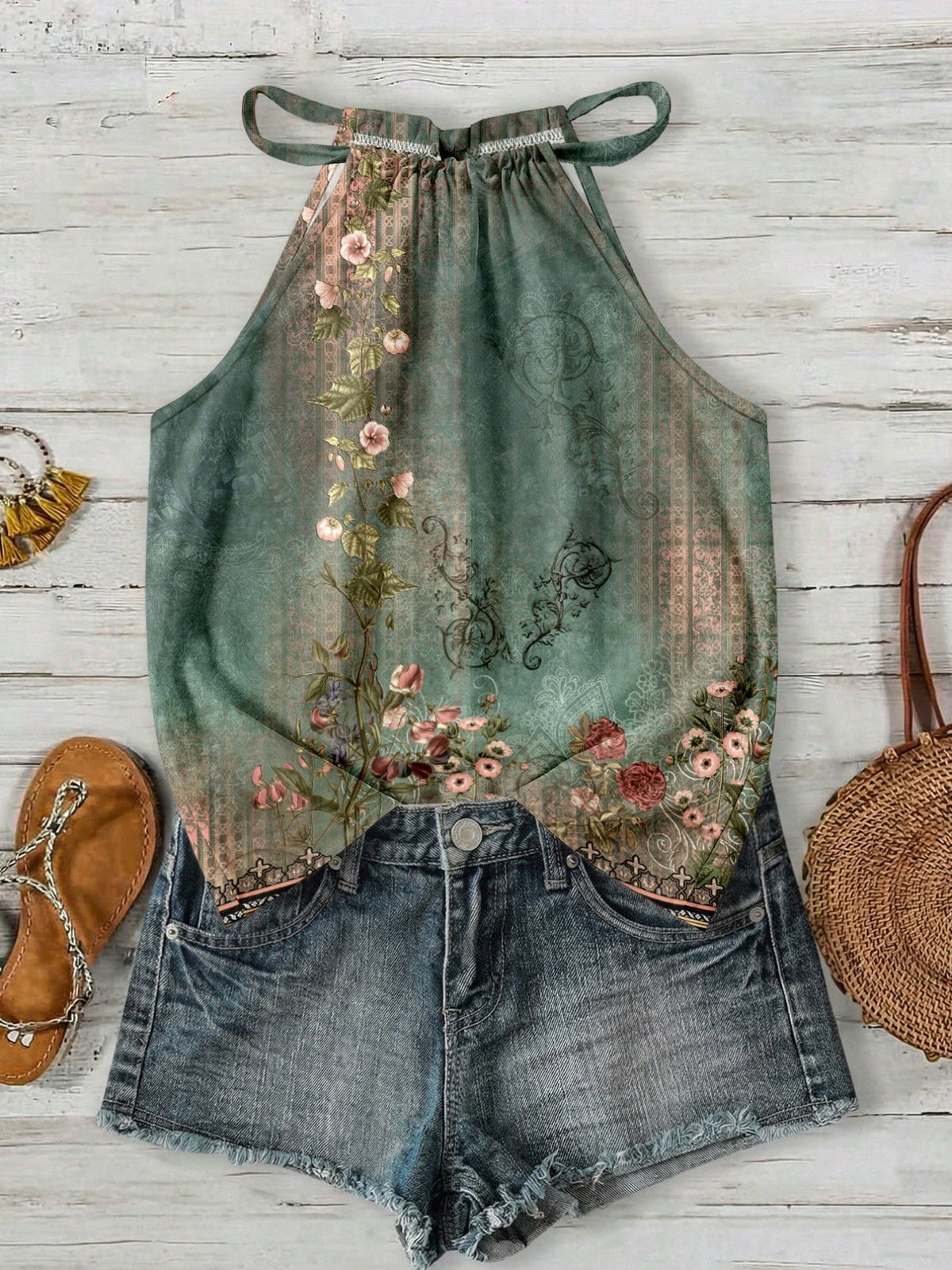 Femmes Casual Resort style Halter-neck Sleeveless Tank Top