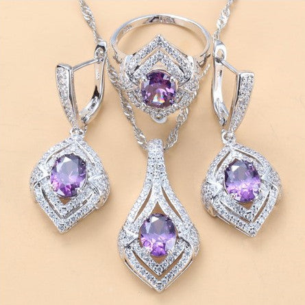 Boucles d'oreilles pendentif en étoffe gemme Collier Anneau Mesdames Ensemble de trois pièces