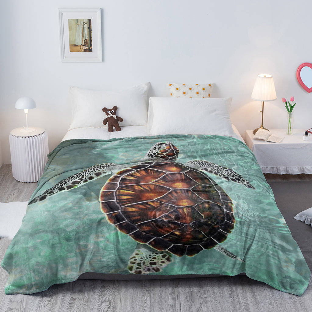 Sea Turtle Throw Beach Blanket Turtle Printed Blankets Soft Flannel Throw