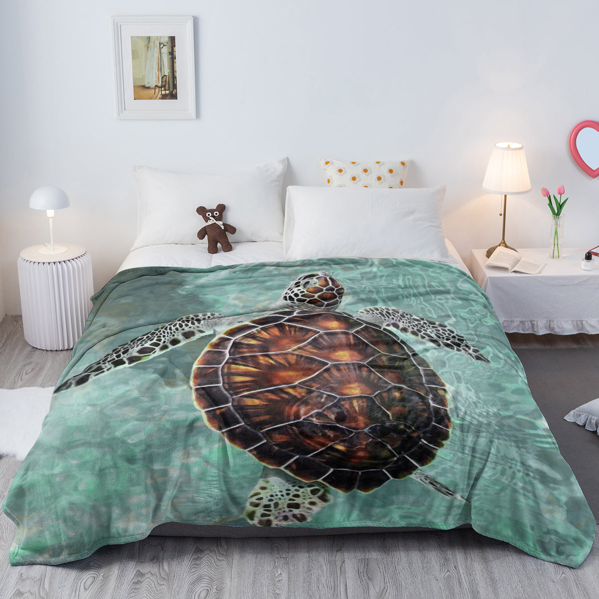 Sea Turtle Throw Beach Blanket Turtle Printed Blankets Soft Flannel Throw