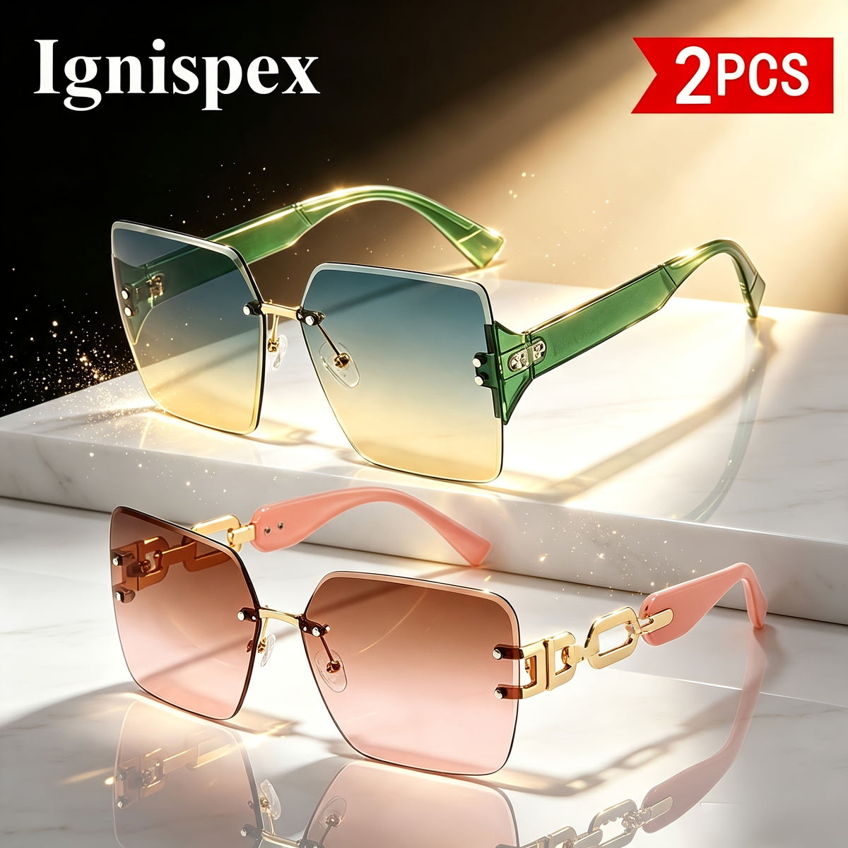 Lunettes de soleil carrées 2 paquets sans vis pour femmes