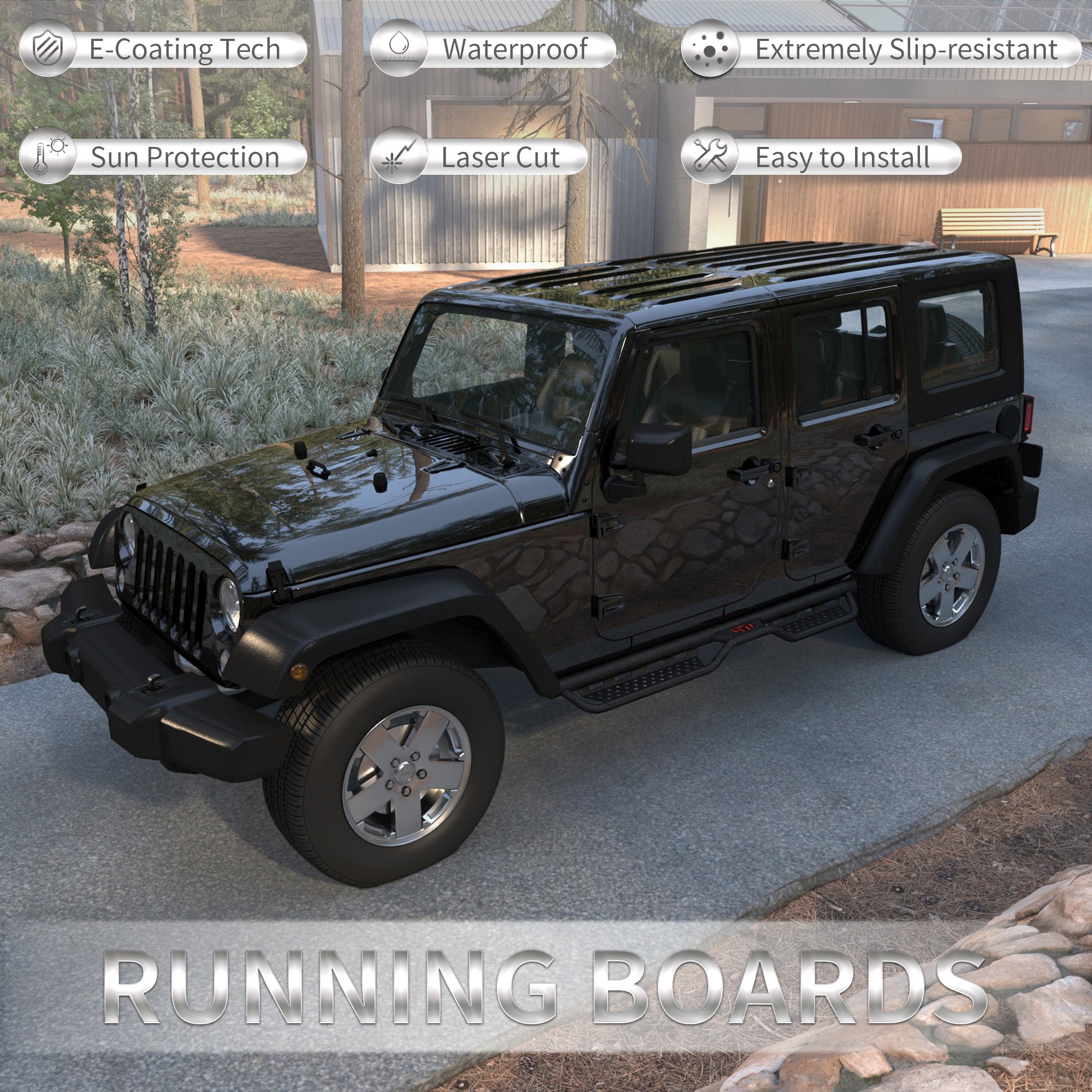 Barres des marches de descente pour 07-18 Jeep Wrangler JK Unlimited 4 Door