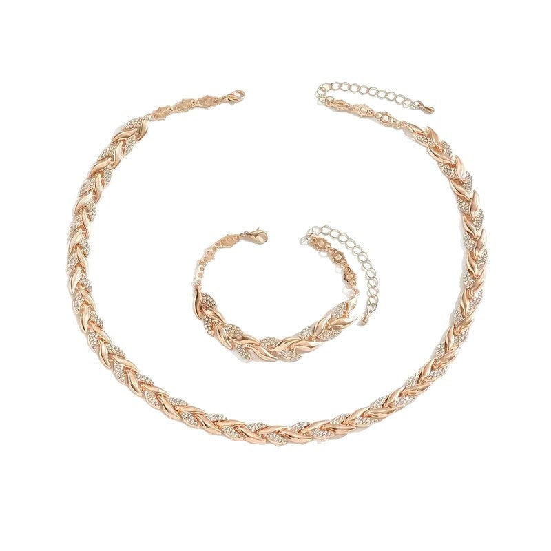 2PCS Collier de collier de feuille de verre Set Élégant collier chaîne en Strass Bracelet pour femme Mode