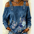 Véritable Denim Imprimé Direct Femme Denim Top avec les paillettes