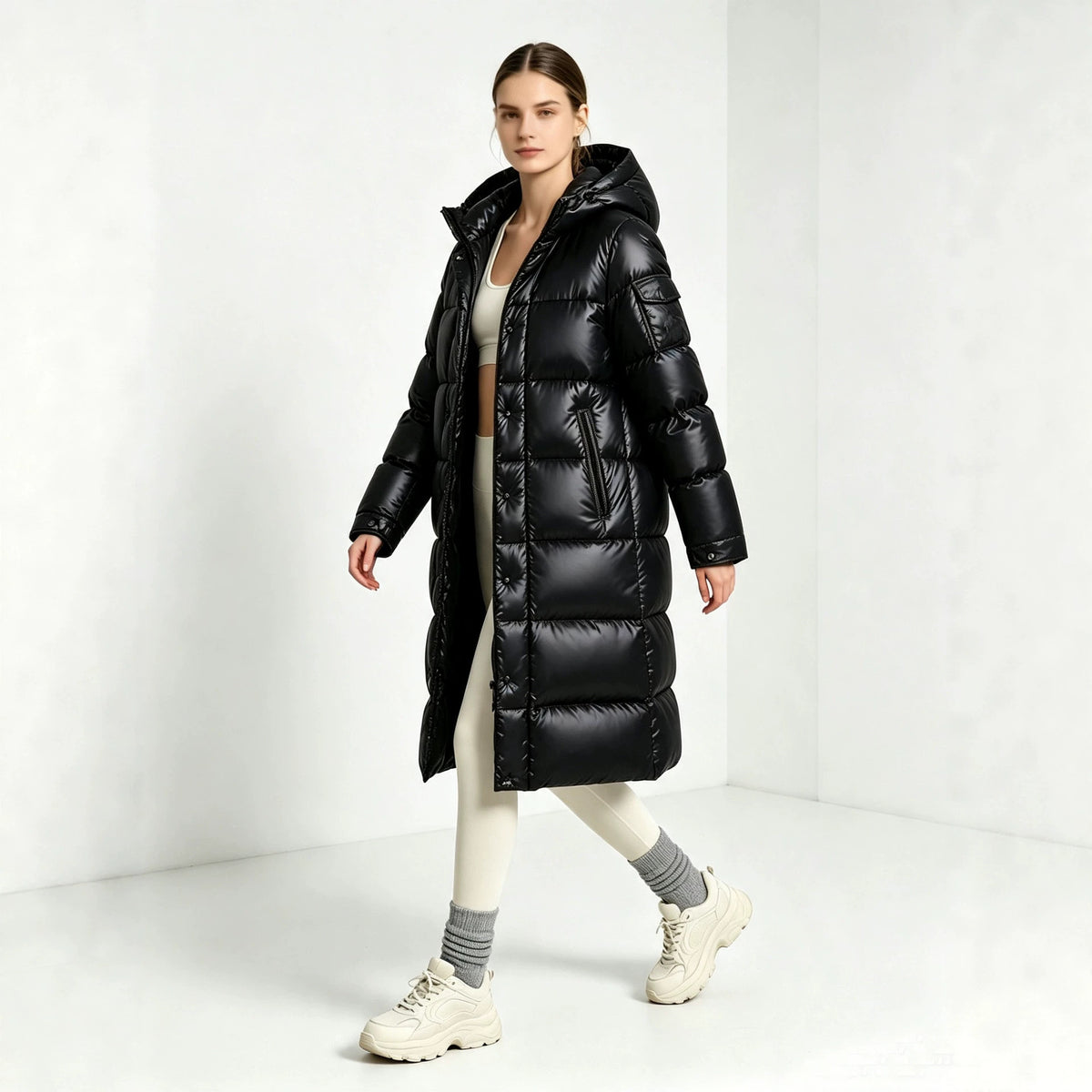 Manteau de coton rembourré à longues capuches