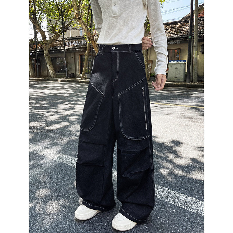 Pantalon large-jambe plissé avec pantalons longs hommes multiples