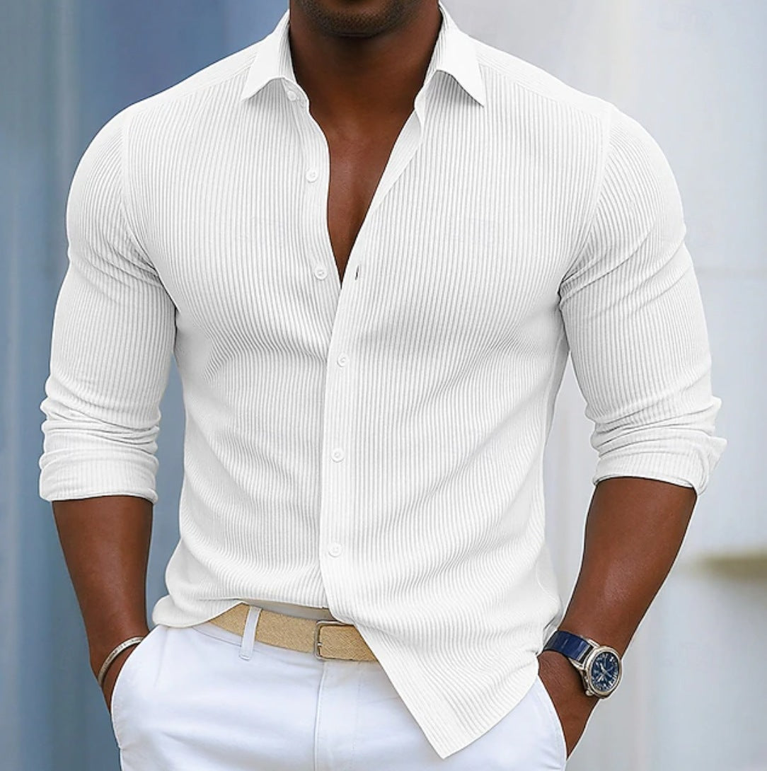 Chemise casual à manches longues en couleur unie avec un collier de lapel