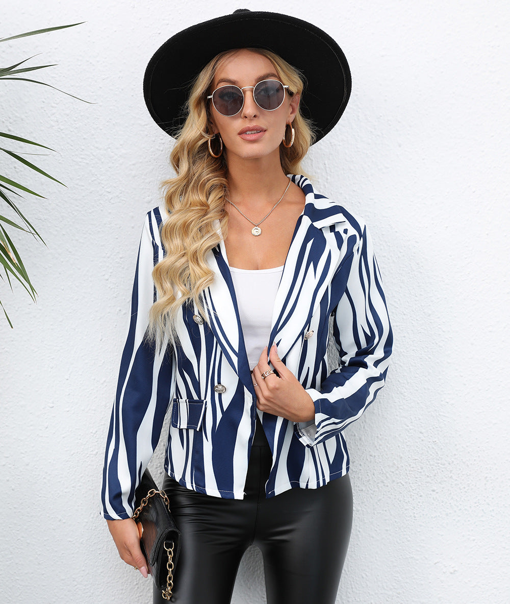 Femme Fashion Print Lapel Petit Blazer