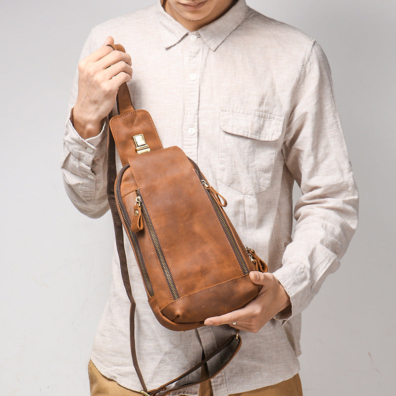 Crazy Horse en cuir pour hommes Sports Crossbody Bag
