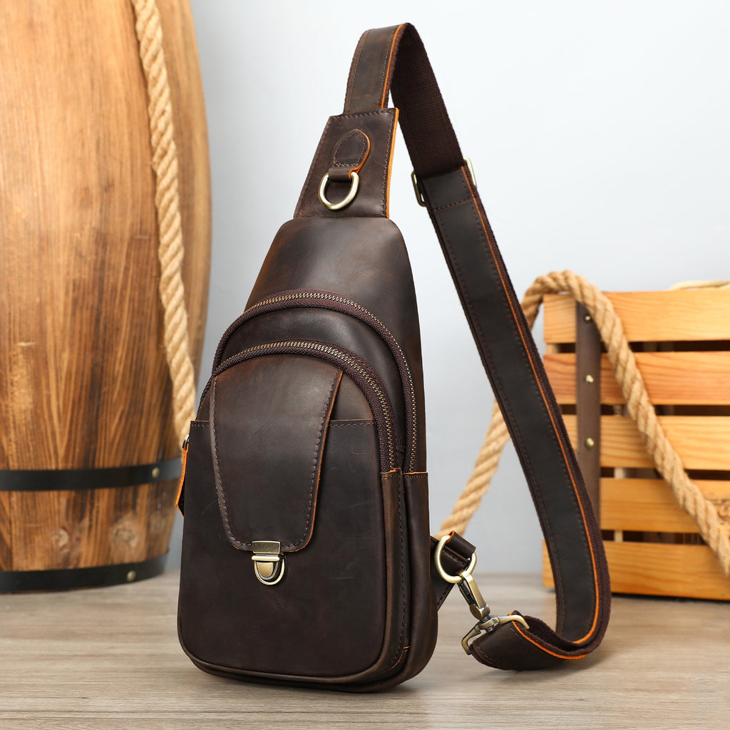 Multifonctionnel poitrine extérieure Casual Crossbody Vintage Crazy Horse Sac à épaule en cuir