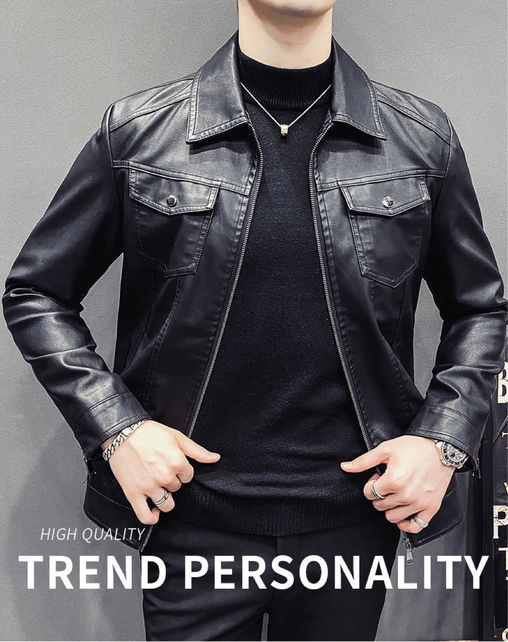 Automne Hiver Hommes Quilted Vêtements en cuir occasionnels