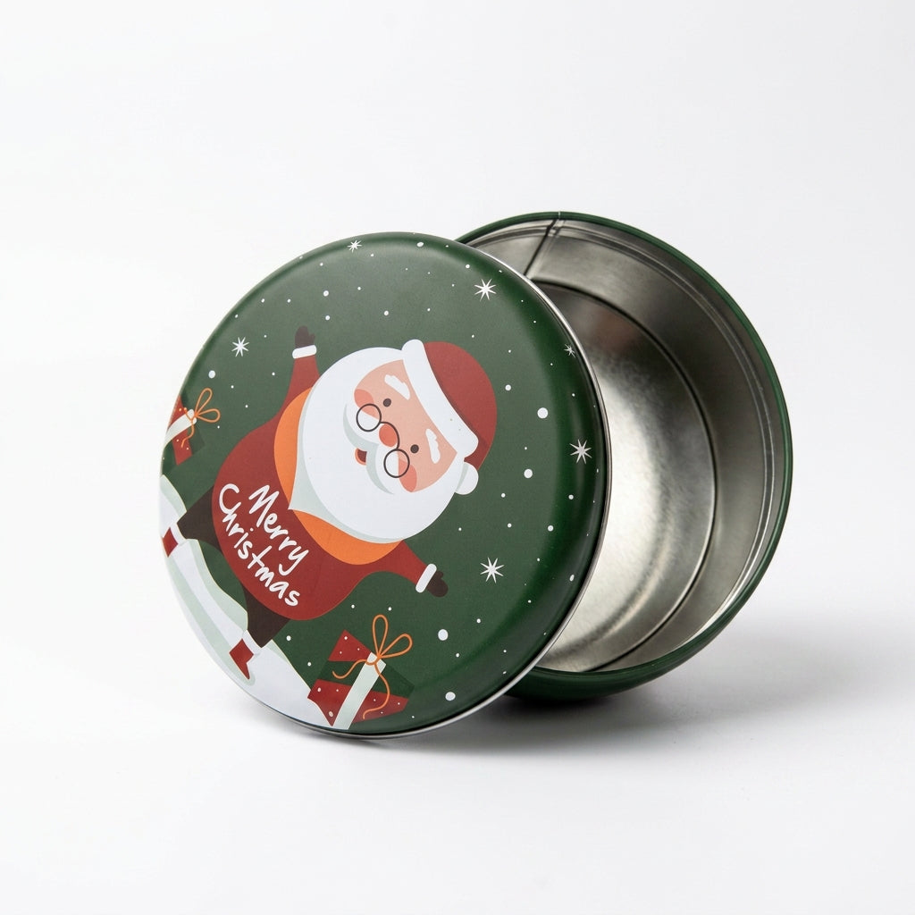 Boîte cadeau en métal rond de Noël Père Noël