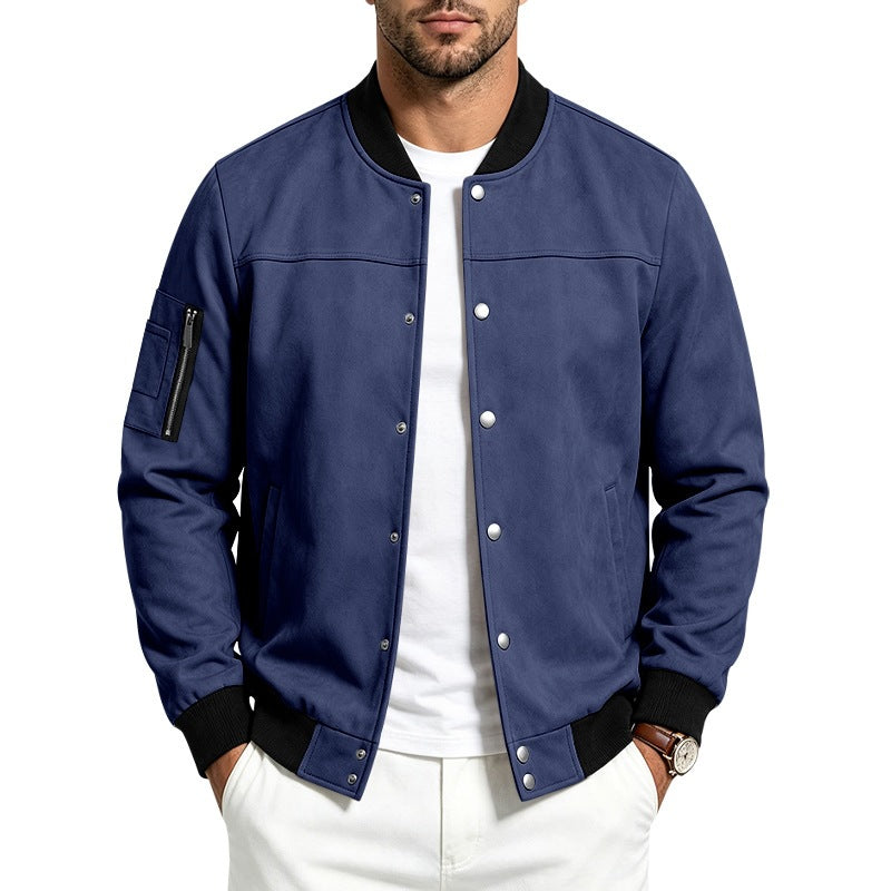 Homme Suede-Blend Casual Sportif Stand-Neck Veste avec boutons