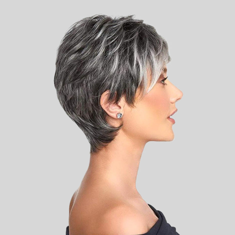 Fashionnable Gradient Gris-Blanc Perruque courte bouclée femme avec partie latérale faite à partir de haute température