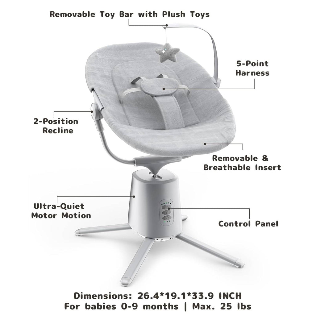Baby Swing, Baby Swings pour bébés avec 3 modes et 5 vitesses BT Activé App & Télécommande