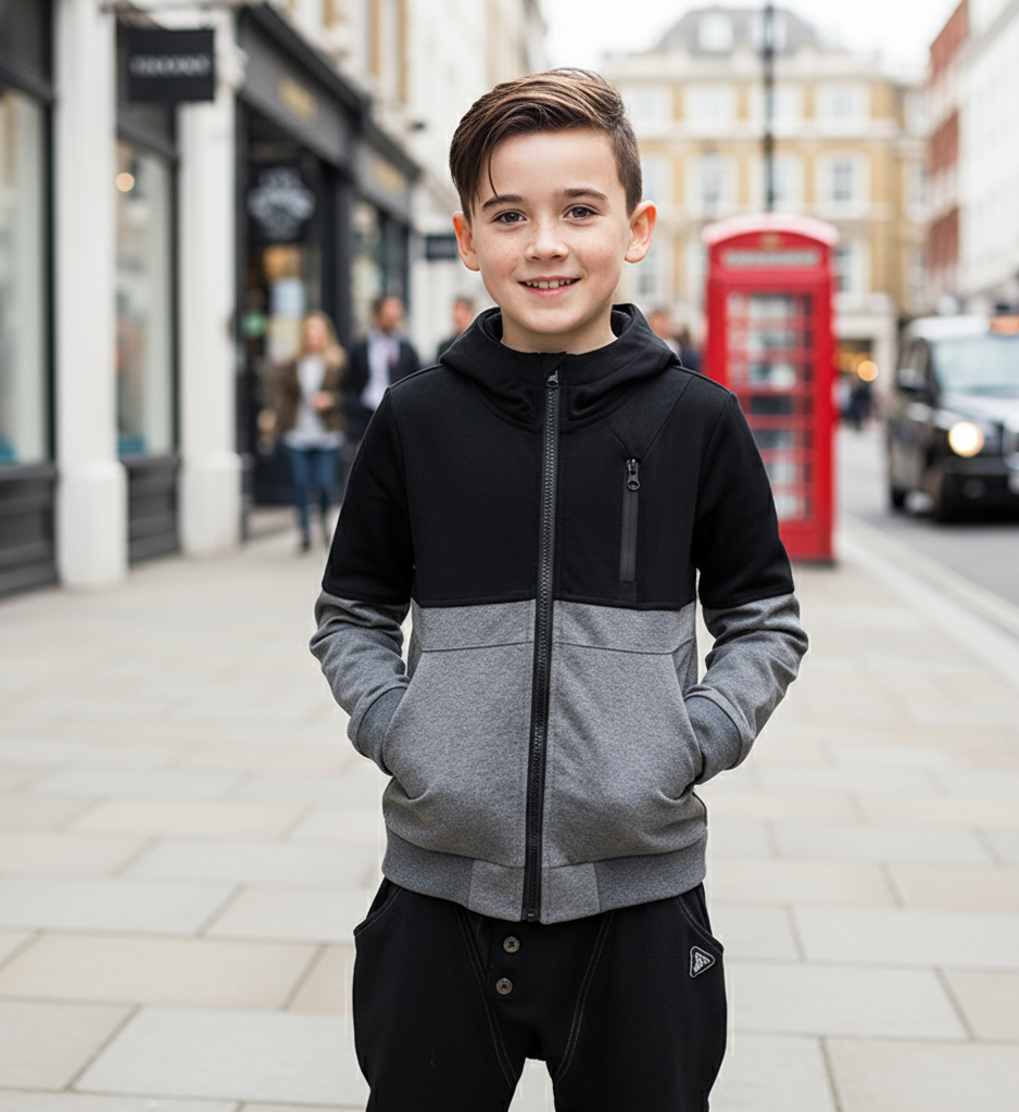 Garçons Zip Up Veste à capuche Enfants Sweatshirt à capuche noir Casual School Manteau 3-9Y