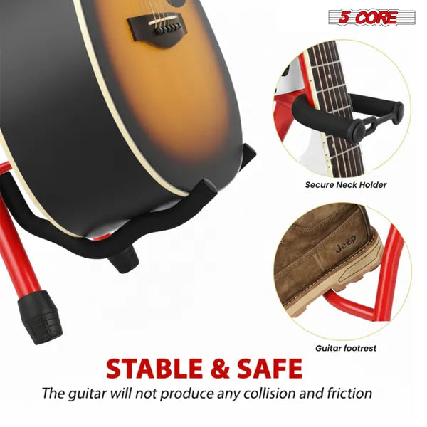 Tabouret de guitare 5 Core 3.15" Chaise rembourrée W dossier Siège pliable de musique construit dans pied repose Gu