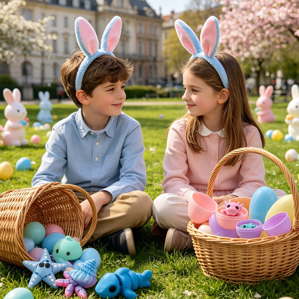 24PCS Imprimé 3D Mini animaux d'océan avec 6 oeufs de Pâques
