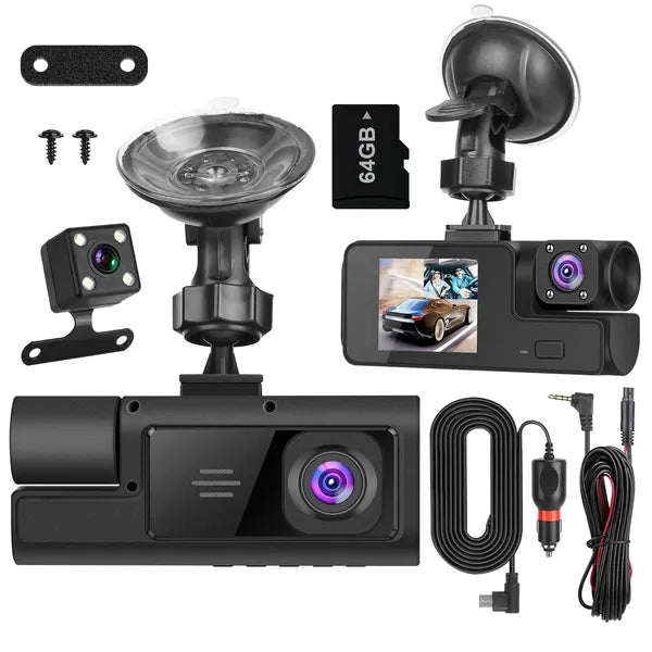 WiFi FHD 1080P voiture Dash Cam 3 canaux arrière avant caméra Dash intérieur avec boucle enregistrement R