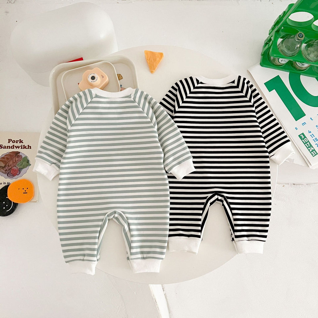 Springautumn Arrivée Stripped Dinosaur-broidered bébé Romper Pour 0 2 ans