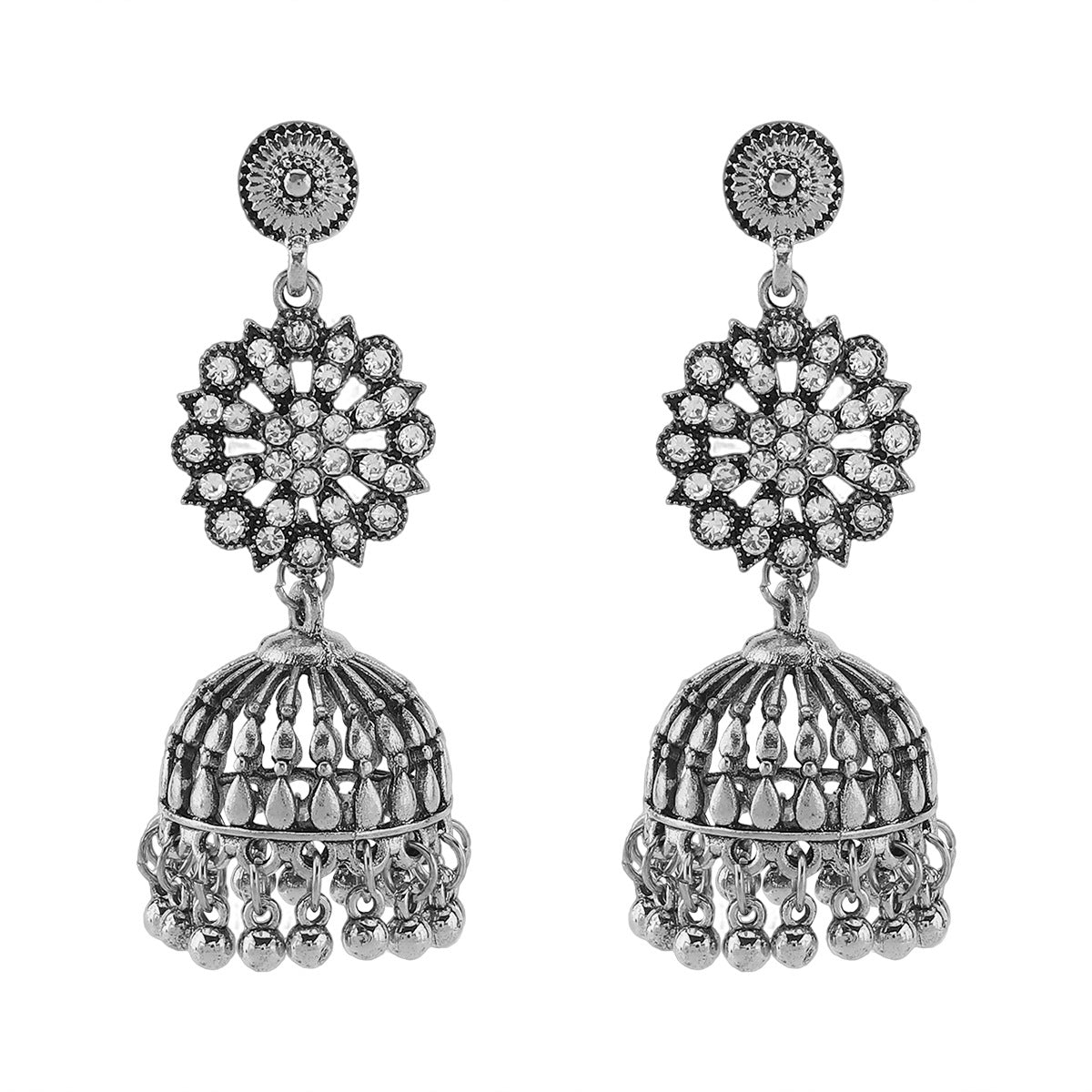 Boucles d'oreilles retro florales en strass