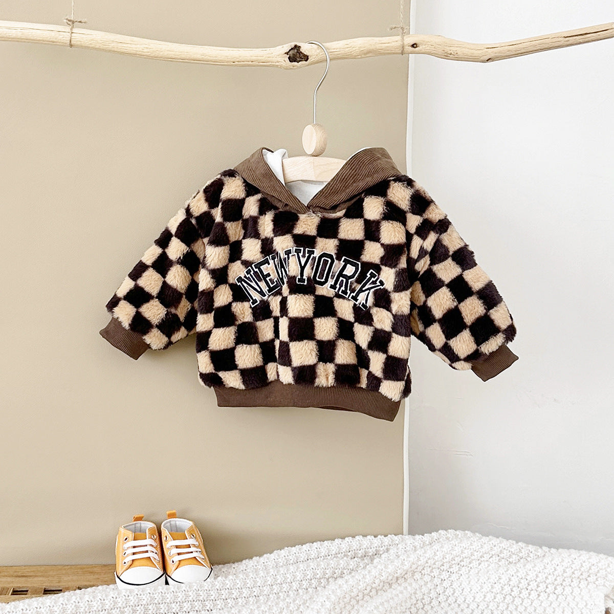 Manteau en polyester Plaid Plush pour filles