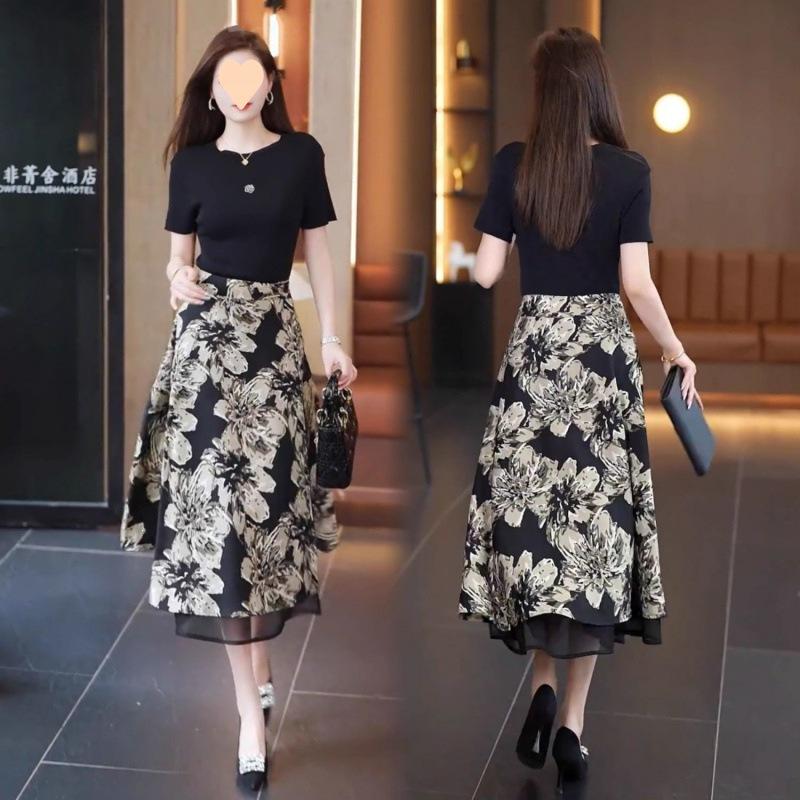 Élégante jupe Florale Midi double face pour femmes