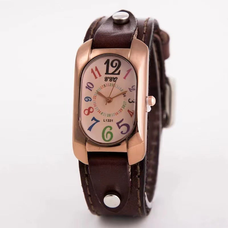 Montre vintage tendance en cuir véritable pour hommes
