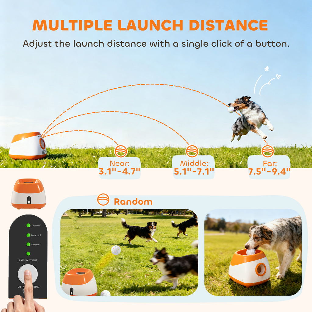 Lance-balles de chien automatique avec distance 26-80 FT